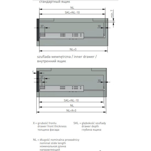 Направляюча MODERN SLIDE нижнього кріплення часткового висуву L-300 (16-18 мм) - PB-GCHX18-300-H