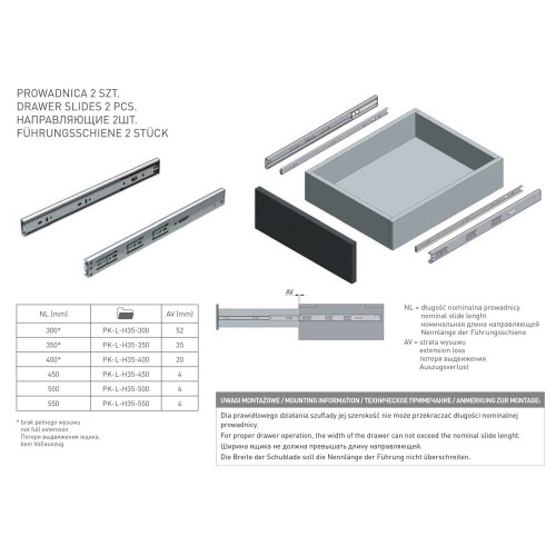 Направляючі кулькові GTV 450 VERSALITE з доводчиком H-35 - PK-L-H35-450