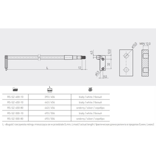 Рейлинг для метабоксов 500 мм белый - rs-sz-500-10