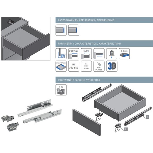 Направляюча MODERN SLIDE нижнього кріплення часткового висуву L-550 (16-18 мм) - PB-GCHX18-550-H