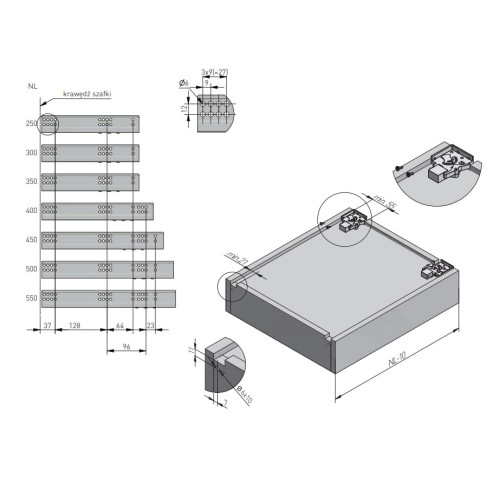 Направляюча MODERN SLIDE нижнього кріплення часткового висуву L-400 (16-18 мм) - PB-GCHX18-400-H