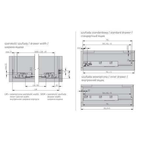 Напрямна Modern Slide нижнього кріплення повного висування L-500(16-18 мм) 3D push to Open - PB-3D0FPO18-500-PRO
