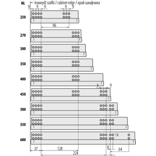 Modern slide Направляющая частичного выдвижения L-250 - pb-gchx-250