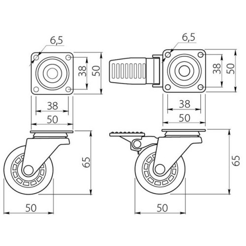 Меблевий ролик d 50 гумовий прозорий з фіксатором - km-ah50mm-00
