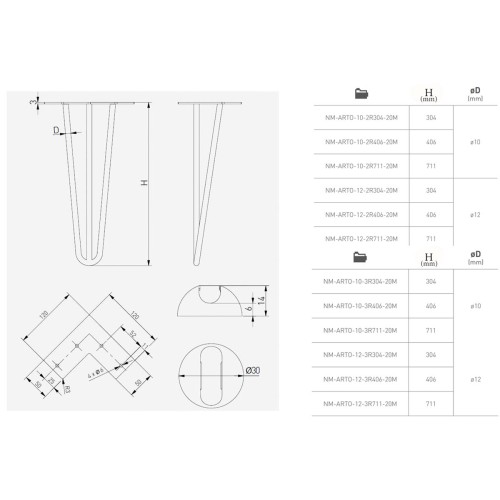 Мебельная опора GTV ARTO 10х304 мм Черная - NM-ARTO-10-3R304-20M