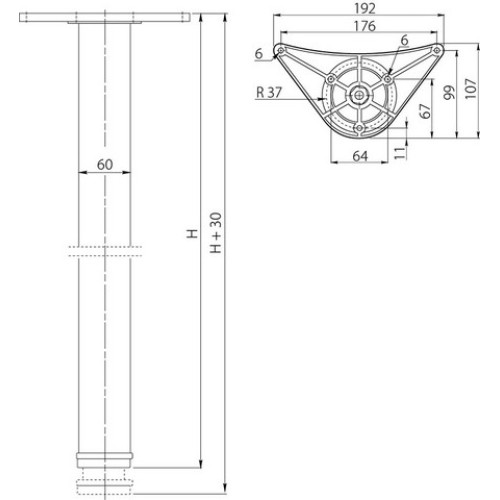 Меблева опора з кріпленням DRT09 60x710 хром - nm-g60710-01
