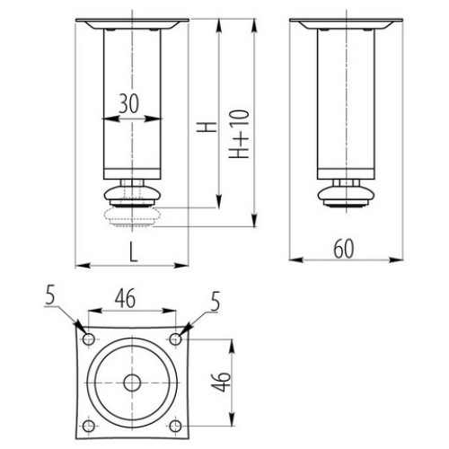 Ніжка меблева D-30 H-100 алюміній - nm-bd-100-05