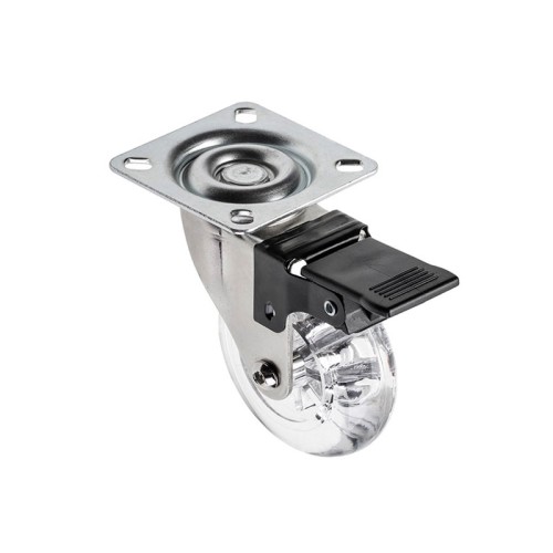 Мебельный ролик Brazylia d 75 прозрачный с фиксатором - KM-RD-75-CF