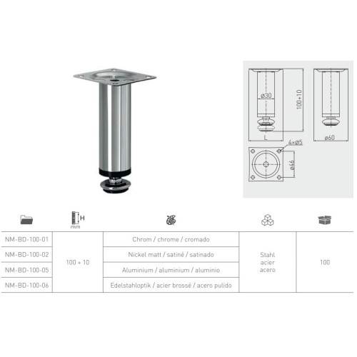 Ніжка меблева D-30 H-100 хром - nm-bd-100-01