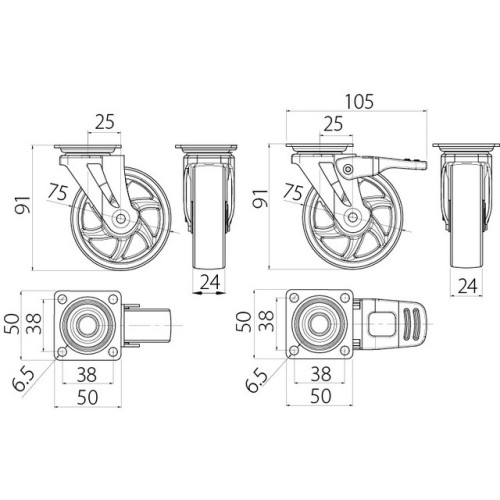 Мебельный ролик SHIFT d75 прозрачный - km-b075mm-00