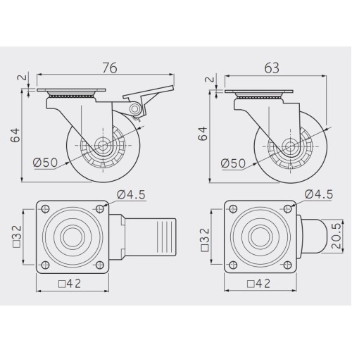 Мебельный ролик BRAZYLIA d 50 Черный - KM-RD-50-SF-20