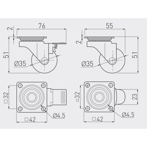 Мебельный ролик BRAZYLIA d 35 Черный с фиксатором - KM-RD-35-CF-20