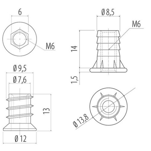Муфта для ніжки М6-nm-mufawk-00