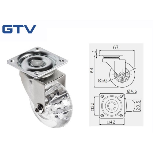 Мебельный ролик Brazylia d 50 прозрачный - KM-RD-50-SF