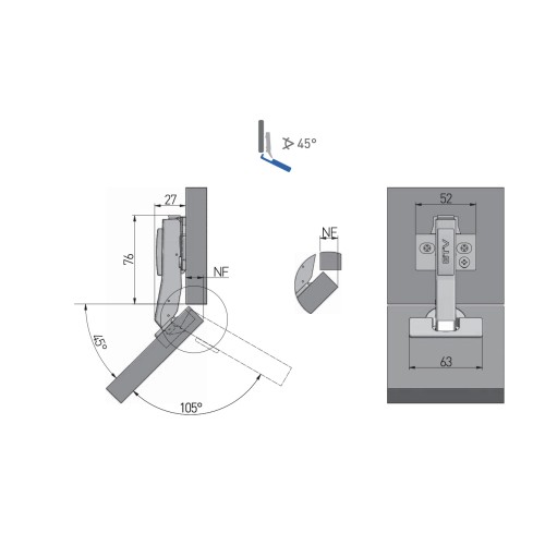Петля GTV Solid Plus 45° кутова з 3D регулюванням - ZM-HCKT45-3DBEO-S