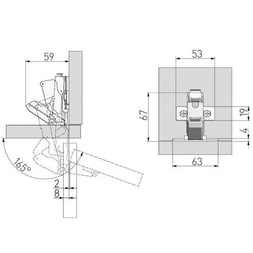 Петля GTV 165гр гідравлічна + опорна планка - ZM-HCKT165BE-S