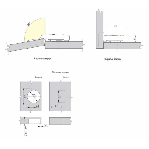Петля накладна GTV LIGHT з доводчиком гідравлічний - ZM-BIHC090BE