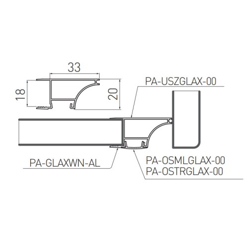 Алюмінієвий профіль GLAX для торця полиць, ДСП 18мм, 2 метри (ціна за 2 метри) - PA-GLAXWN-AL