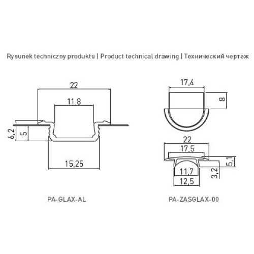 Заглушка кінцева профілю GLAX, для світлодіодної стрічки врізна - PA-ZASGLAX-00
