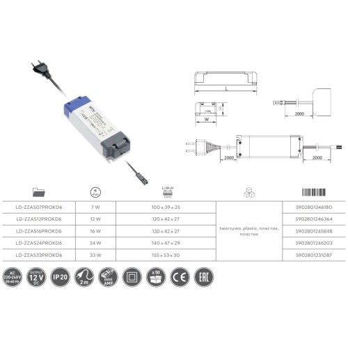 Трансформатор GTV LED PRO 12V 33W для світлодіодного світильника дистриб'ютор - LD-ZZAS33PROKD6