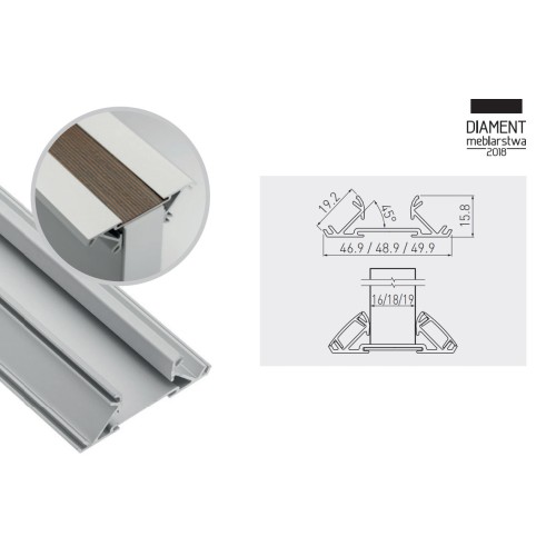 Алюмінієвий профіль GTV LED, кутовий торцевий, двосторонній, 16мм, 3000мм під св. стрічку - PA-GLAXNBD3M16-AL