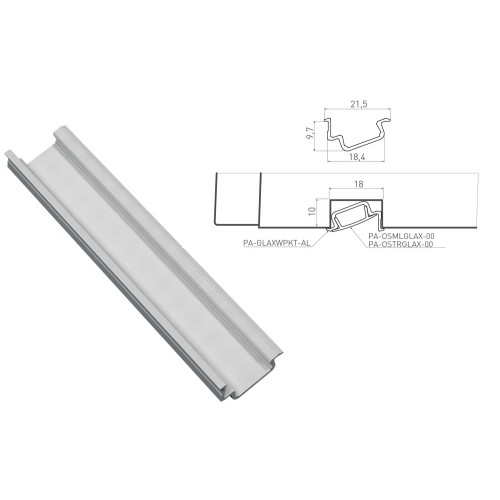 Алюмінієвий профіль GLAX врізний кутовий 2 метри, ціна за 2 метри - PA-GLAXWPKT-AL