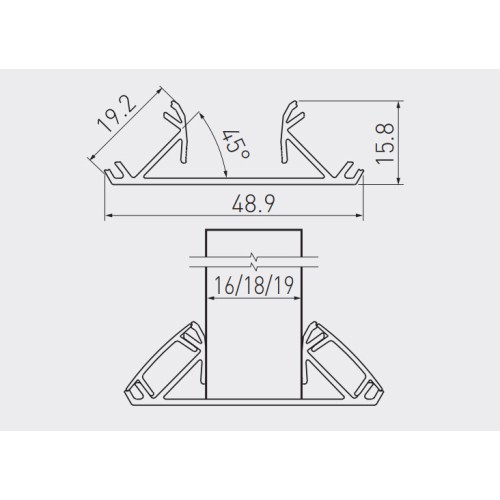 Алюмінієвий профіль LED кутовий-торцевий, двосторонній GLAX сірий L=3007 mm - PA-GLAXNBD3M-AL
