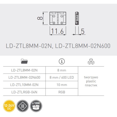 З'єднання XC11 для світлодіодної стрічки 8 мм пряме - LD-ZTL8MM-02N