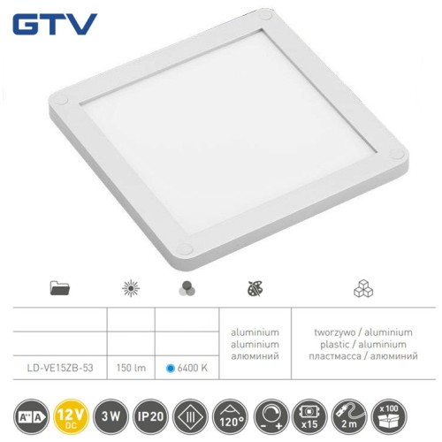 Світильник LED VEGAS 100x100, холодний білий, кабель mini amp 2m, алюміній - LD-VE15ZB-53