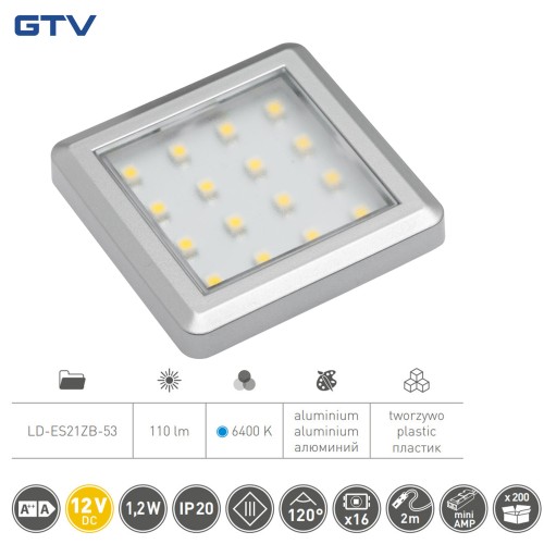 Світильник LED квадратний Estella, 12V DC, 1.2W, 16 SMD3528 x/б, сірий - LD-ES21ZB-53