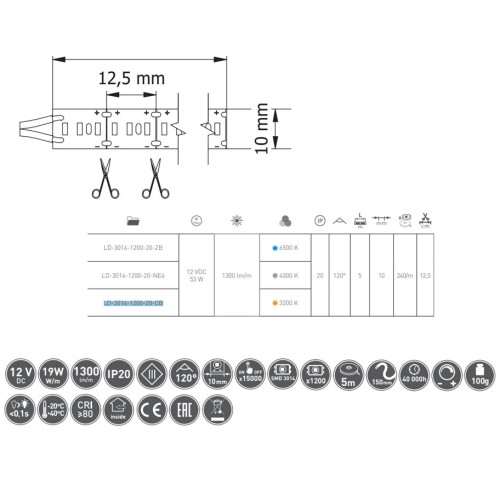 Стрічка світлодіодна Flash 3014 1200 діодів 53W т/б бухта 5м - LD-3014-1200-20-CB