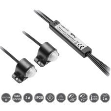 Вимикач з двома датчиками руху PIR, 2 датчики, кабель 2м., Чорний