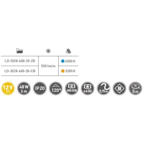 Стрічка світлодіодна Flash 3528 (120 діодів на 1м, холодний білий, 48W, без силікону, 8 мм, бухта 5 м) - LD-3528-600-20-ZB