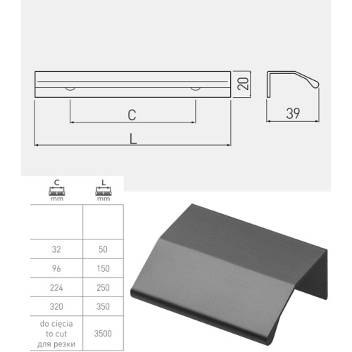 Ручка GTV TREX 96 мм Черный - UA-TREX-96-150-20M