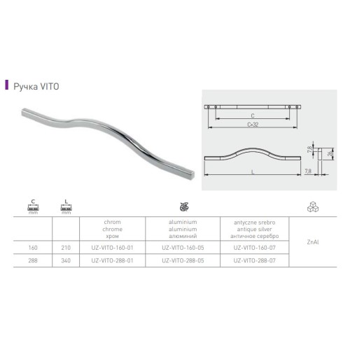 Ручка GTV VITO 288 мм Золота латунь - UZ-VITO-288-16