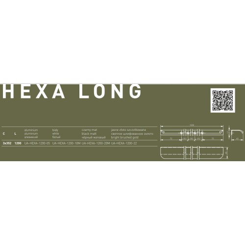 Ручка меблева торцева GTV HEXA світле золото C=1200 mm-UA-HEXA-1200-22