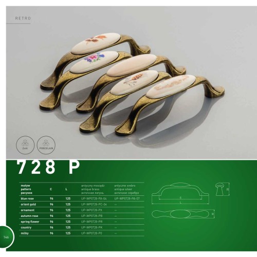 Ручка 728-P Бронза_кераміка_тюльпан autumn rose - up-wp0728-pb