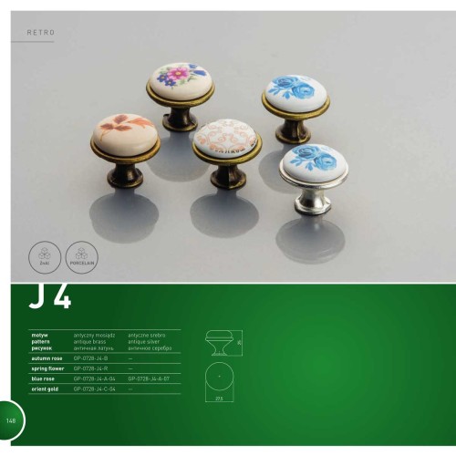 Ручка кнопка 728-P Античне срібло+кераміка блакитна квітка - GP-0728-J4-A-07