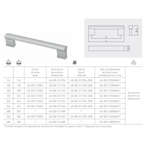 Ручка GTV B-311224 мм Хром - UA-B31122401