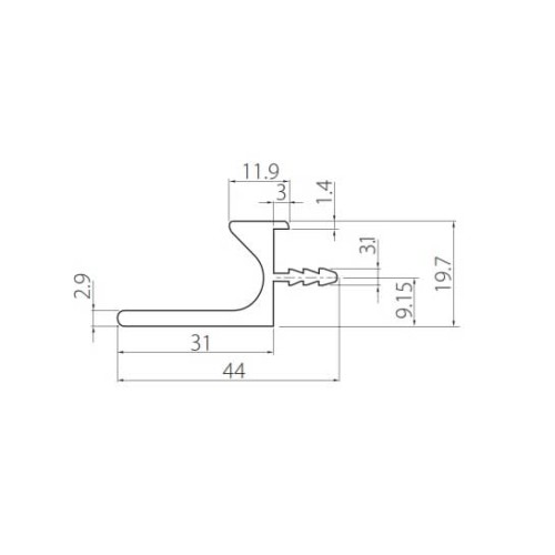 Ручка врізна PROFIL L 3.5м алюміній - PA-0243-35-50
