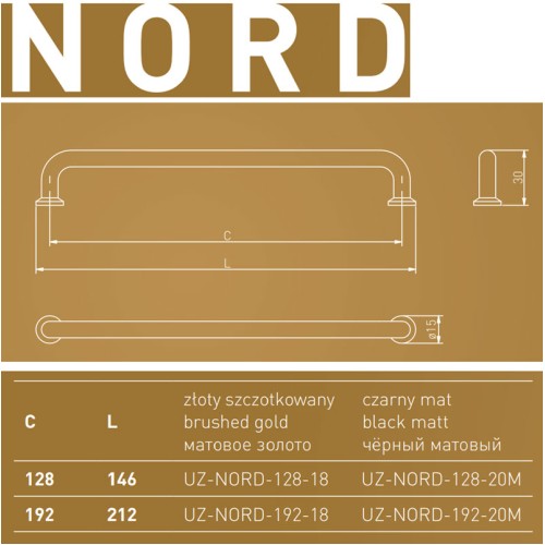 Ручка GTV NORD 128 мм Матове золото - UZ-NORD-128-18