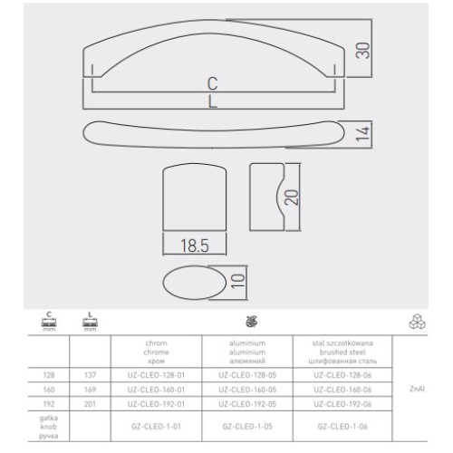 Ручка GTV CLEO 192 мм Алюминий - UZ-CLEO-192-05