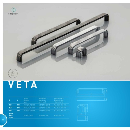 Ручка VETA 160 мм, Чорний хром - UZ-VETA-160-12