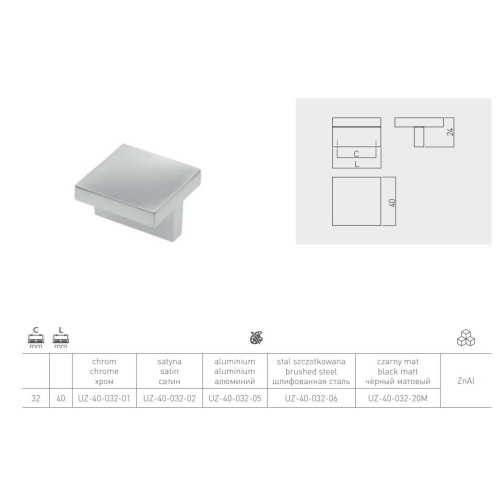 Ручка GTV UZ-40 40 мм Чорний матовий - UZ-40-032-20M
