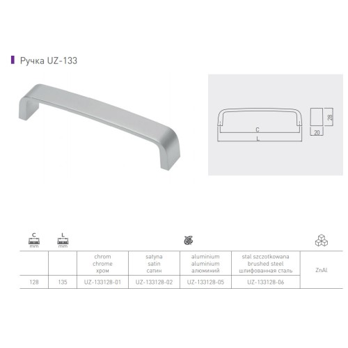 Ручка GTV G133 128 мм шлифованная сталь - UZ-133128-06