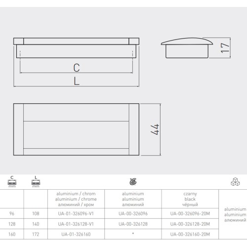 Ручка врезная GTV UA-326128 мм Черный - UA-00-326128-20M