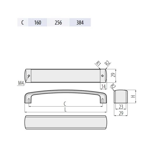 Ручка MONZA 384 мм, хром/сталь - UZ-MONZA384-06