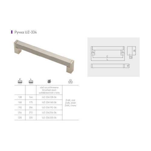 Ручка GTV UZ-334256 мм шліфована сталь - UZ-334256-06