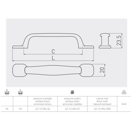 Ручка GTV UZ-12 96 мм Чорний матовий - UZ-12-096-20M