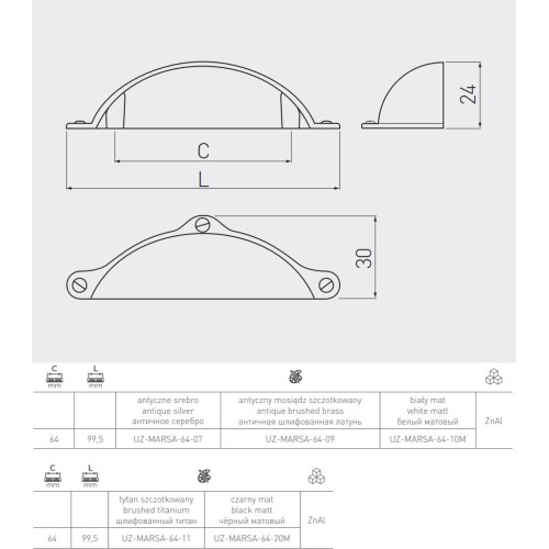 Ручка GTV MARSA 64 мм Чорний матовий - UZ-MARSA-64-20M